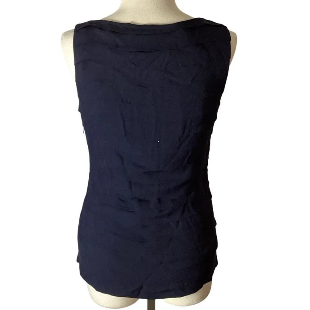 Tory Burch Waltraud 100% Silk Navy Tiered Bow Shell Top Size 8